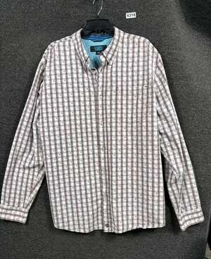 Cody James Button Up Shirt Mens Sz L Long Sleeve Gray Beige Brown Plaid Western